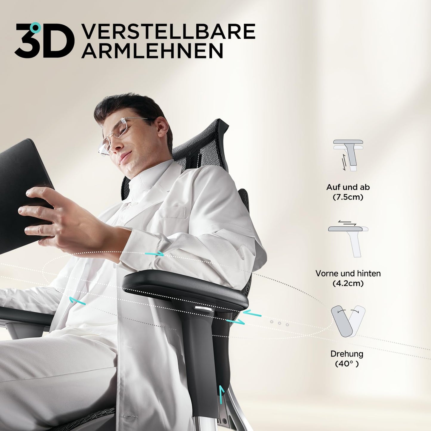 Hbada E3 Air Office Chair Ergonomic, Desk Chair - with 3-zone dynamic lumbar support, 3D adjustable headrest, 3D adjustable armrests, Computer Chair, Black