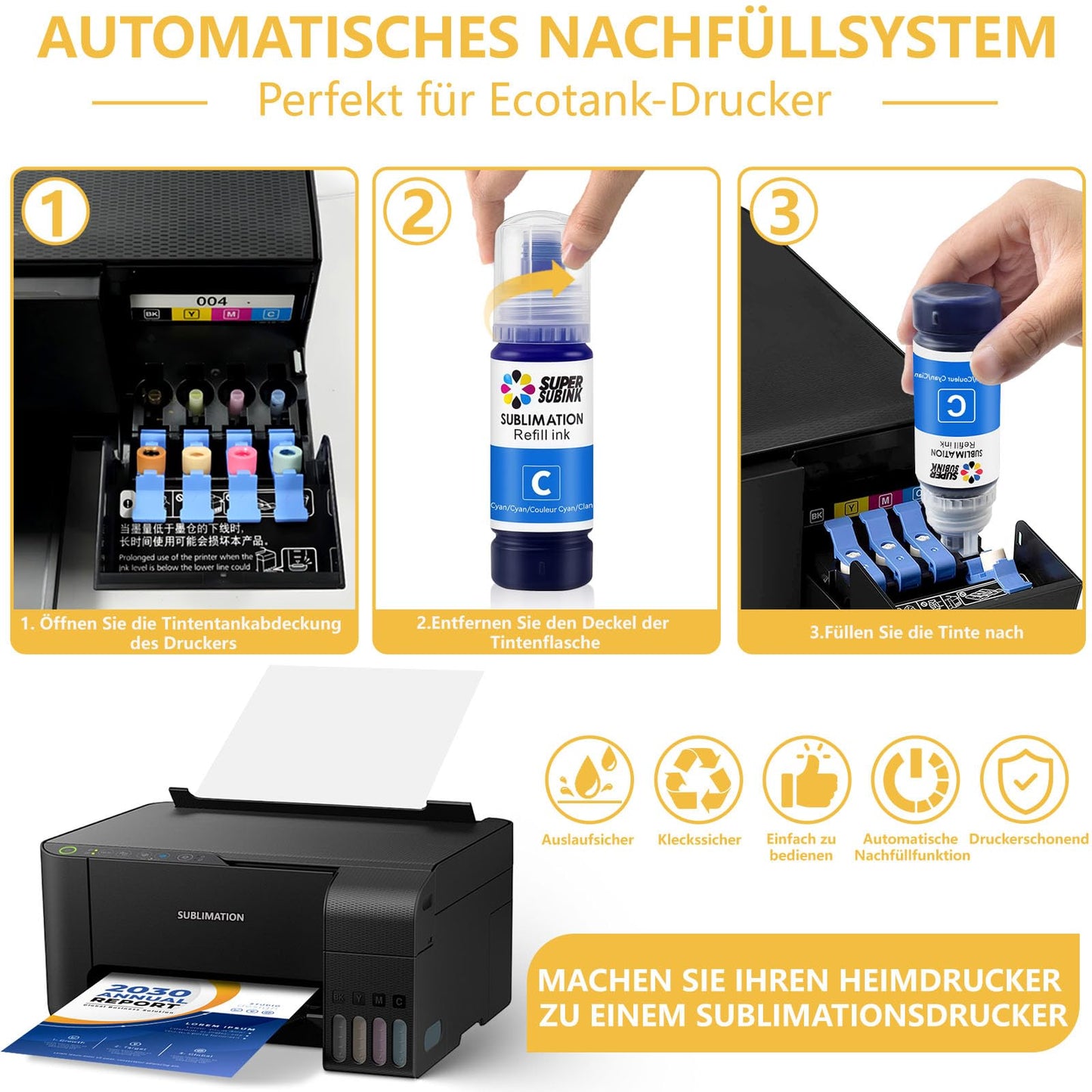 Sublimation ink for Epson et 1810 2810 2820 2850 2830 2815 4810 printers (auto fill/unnecessary ICC/UV protection)