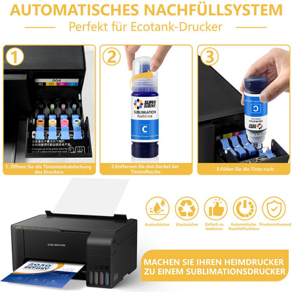 Sublimation ink for Epson et 1810 2810 2820 2850 2830 2815 4810 printers (auto fill/unnecessary ICC/UV protection)