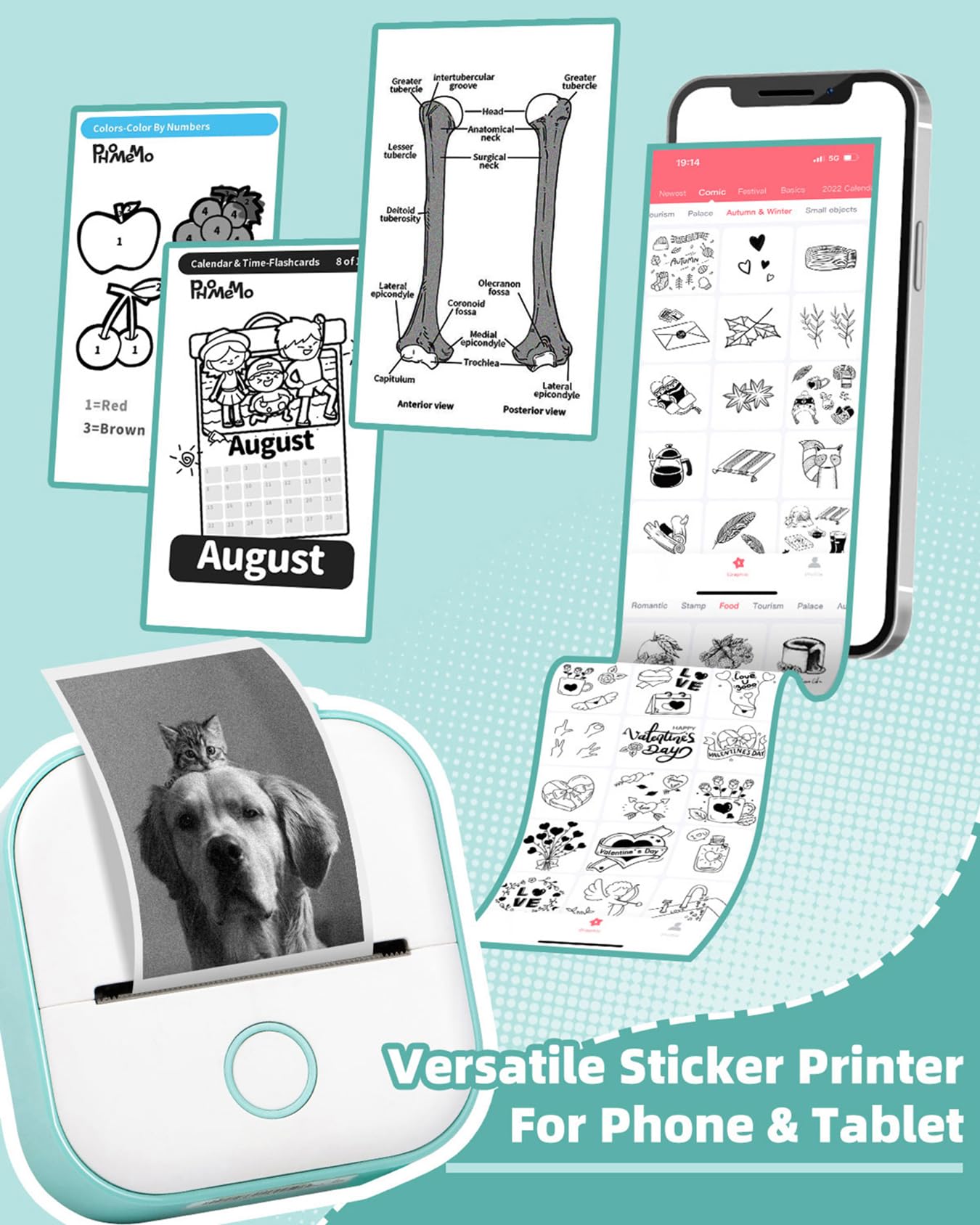 Mini Printer - Tiny Printer T02 Mini Printer for Smartphone Mini Thermal Printer Bluetooth Photo Printer Sticker Printer Label Printer Instant Print for study notes, anatomical diagrams, photos