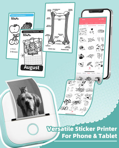 Mini Printer - Tiny Printer T02 Mini Printer for Smartphone Mini Thermal Printer Bluetooth Photo Printer Sticker Printer Label Printer Instant Print for study notes, anatomical diagrams, photos