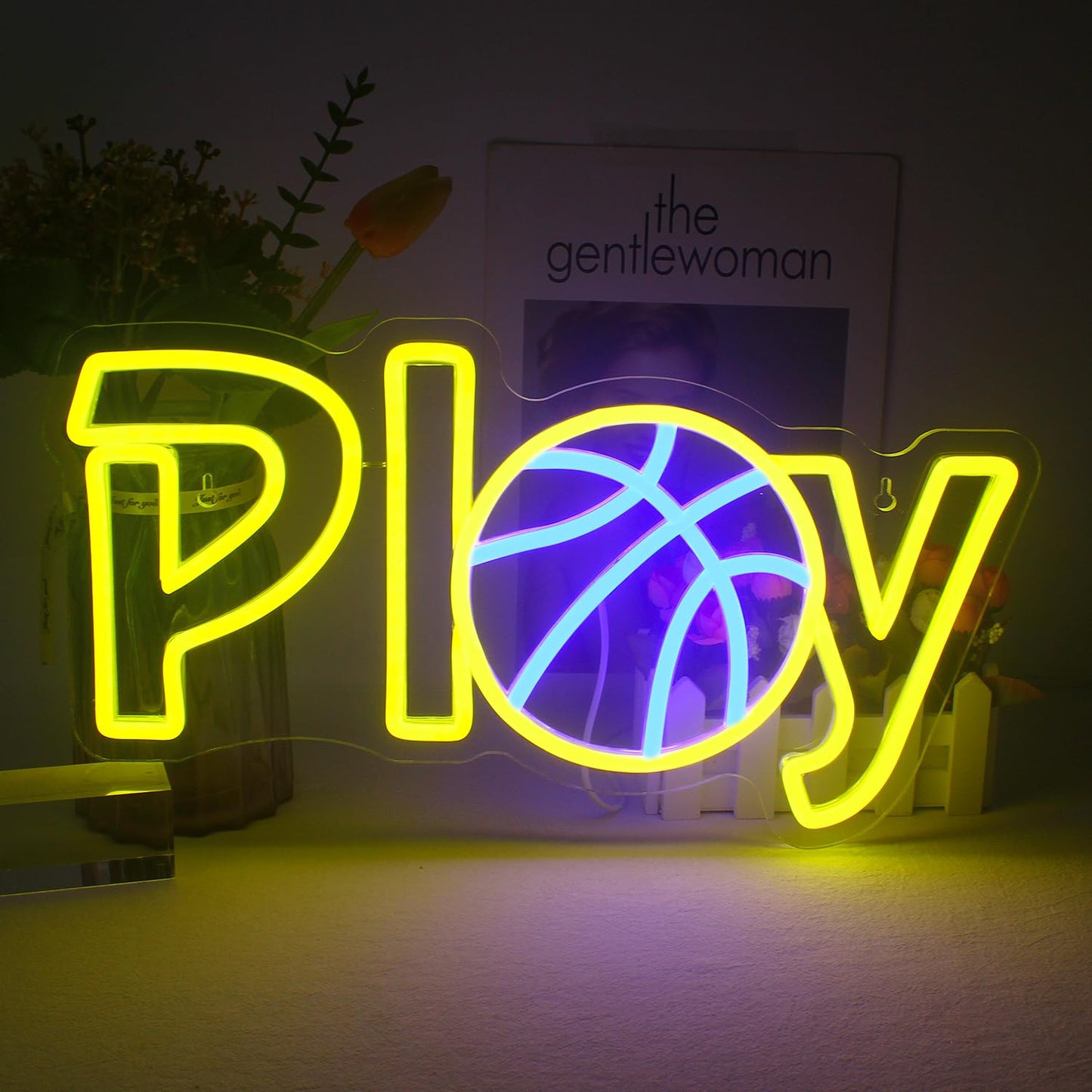 LUCUNSTAR Basketball Neon Sign for Wall Decor, Play Neon Light, Basketball LED Sign with USB Powered for Game Room, Living Room, Basketball Court