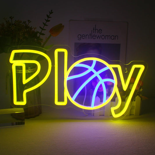 LUCUNSTAR Basketball Neon Sign for Wall Decor, Play Neon Light, Basketball LED Sign with USB Powered for Game Room, Living Room, Basketball Court