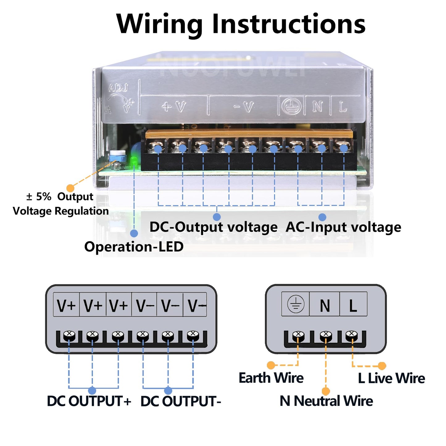 NUOFUWEI DC 12V 50A 600W power supply transformer switching power supply 230V AC to DC 12V power supply 50A transformer Industrial 12V 600W for LED light bar CCTV camera security system radio