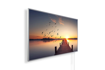 Infrared heater with picture - image motif - TÜV SÜD - 800 watts picture heating - White frame (02. Steg Birds)