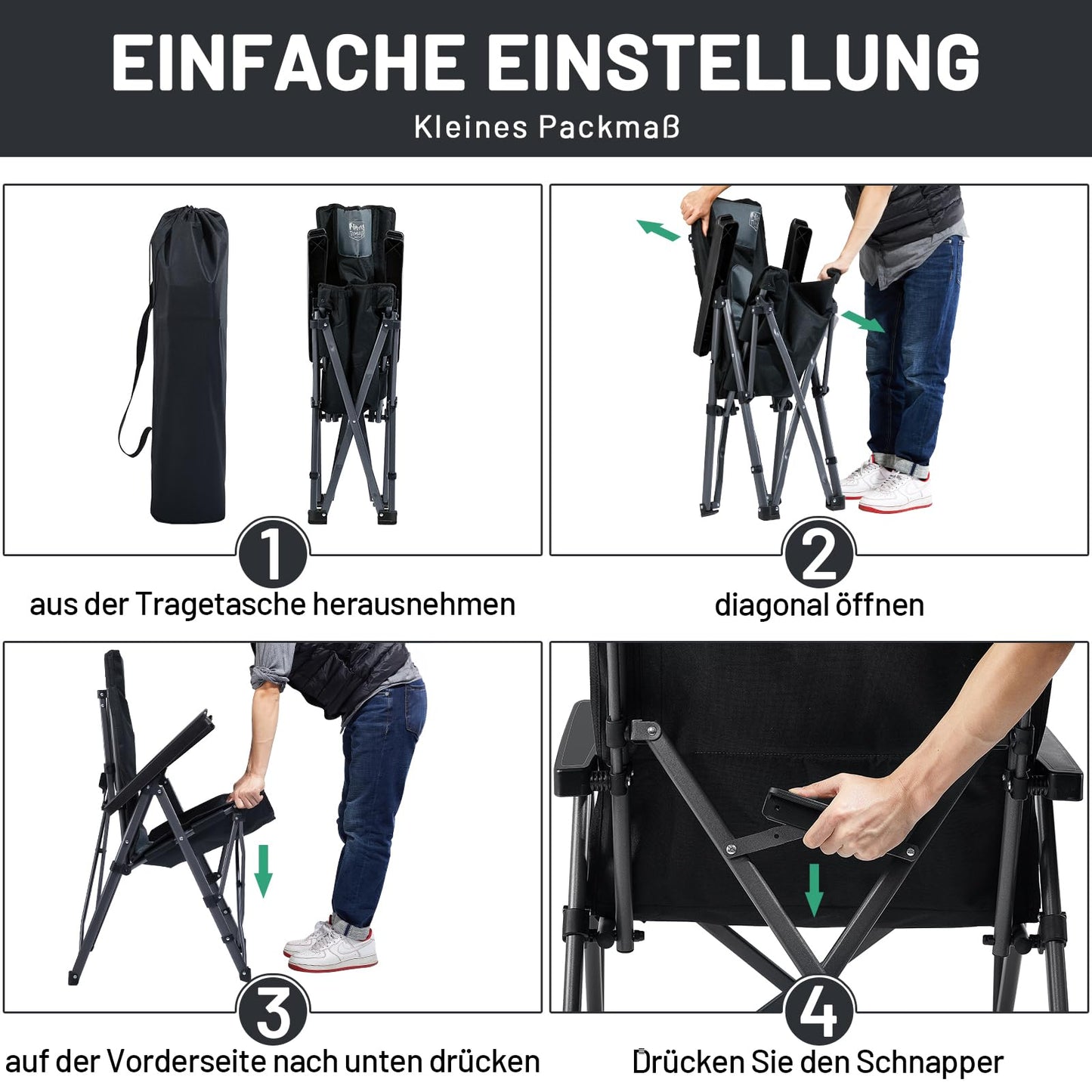 TIMBER RIDGE Folding Camping Chair 260KG Capacity 4-Position Adjustable Reclining Padded High Back Chair with Carry Bag Outdoor Chair for Garden Balcony RV Picnic