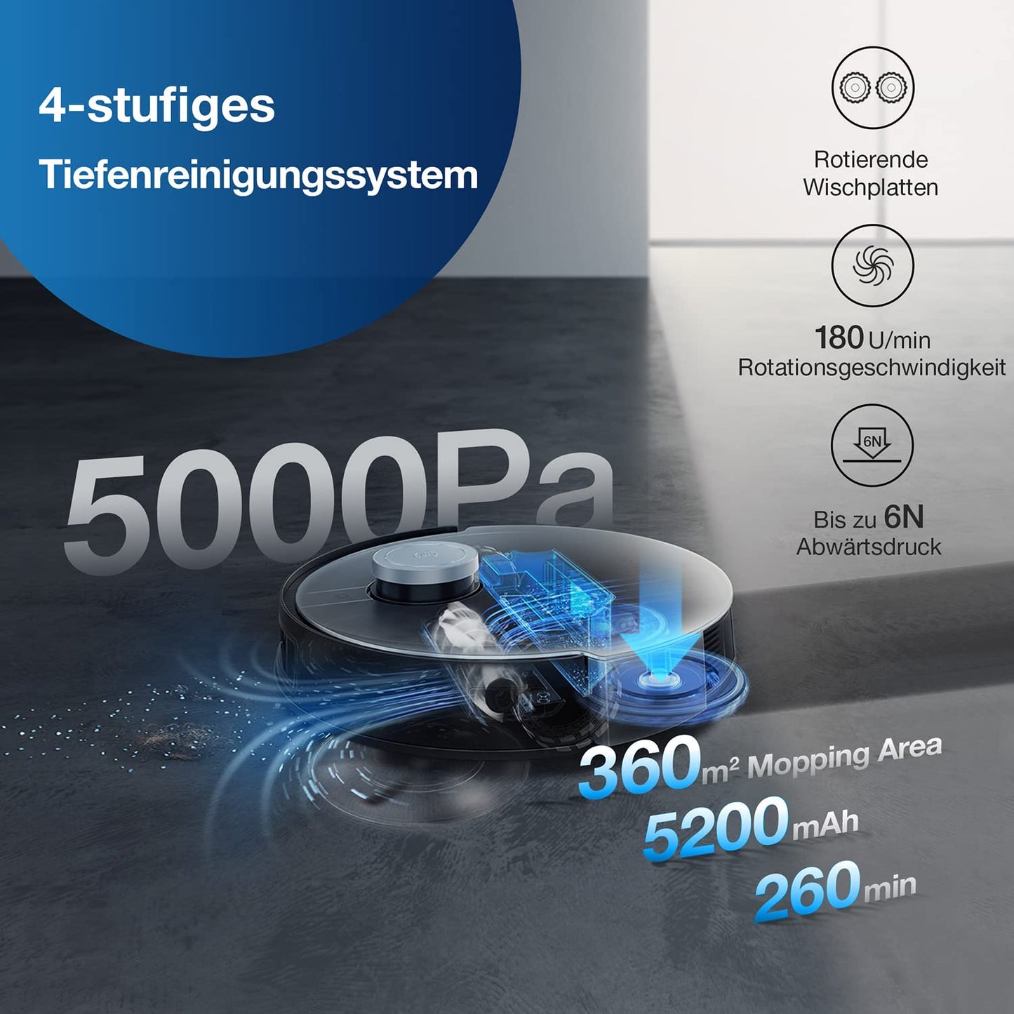 ECOVACS DEEBOT X1 OMNI, robot vacuum cleaner with mopping function and multifunctional cleaning station (dust emptying/water cleaning), 5000pa, 3D obstacle detection, 260 min battery, Yiko voice assistant