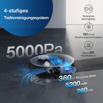 ECOVACS DEEBOT X1 OMNI, robot vacuum cleaner with mopping function and multifunctional cleaning station (dust emptying/water cleaning), 5000pa, 3D obstacle detection, 260 min battery, Yiko voice assistant