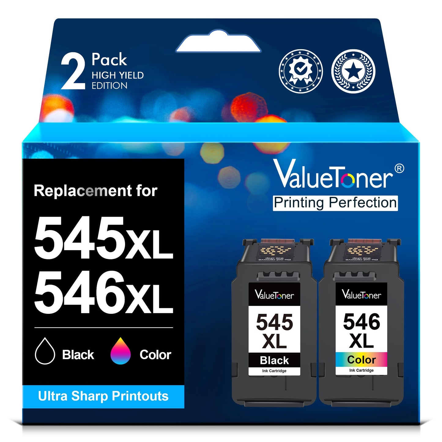 Valuetoner PG-545XL CL-546XL cartridges replacement for Canon printer cartridges 545 546 for Canon 545 546 for Canon Pixma MX495 TR4550 TR4551 TS3300 TS3551 MG2555S MG2550S (1 black, 1 color).