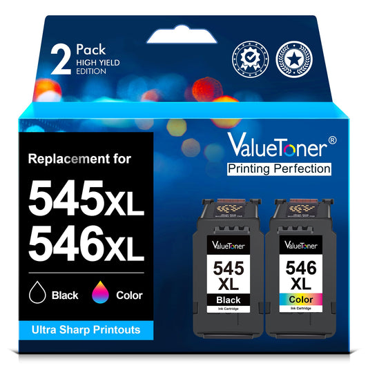 Valuetoner PG-545XL CL-546XL cartridges replacement for Canon printer cartridges 545 546 for Canon 545 546 for Canon Pixma MX495 TR4550 TR4551 TS3300 TS3551 MG2555S MG2550S (1 black, 1 color).