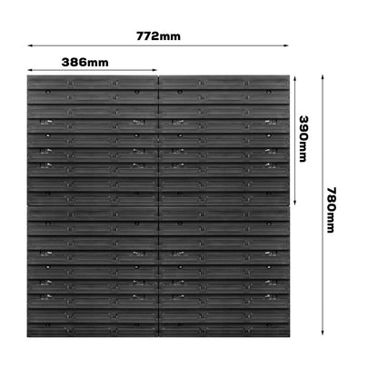 Storage system wall shelf 770 x 780 mm | 58 pcs. box | Stackable bins tipping shelf storage bins | Extra strong wall plates | Expandable shelf | Workshop shelf storage rack workshop wall shelf shelving