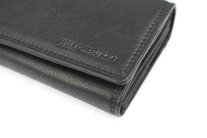 High-quality large vintage leather women's wallet with extra compartments in black - 17.5x10x4cm (W x H x D). Made of soft leather.