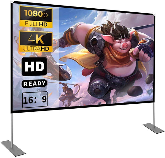 Projection screen with stand 100 inch HD 4K Outdoor Indoor Projector Screen Quick Folding Portable Movie Screen 16:9 Full Set Bag for Home Cinema, Camping, and leisure events