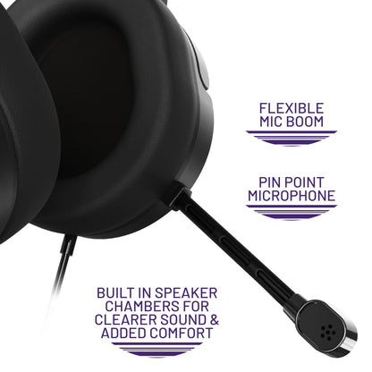 STEALTH Panther Gaming Headset Over Ear for PS4/PS5, Xbox, Switch, PC with flexible microphone, 3.5mm jack, 1.5m cable, lightweight, comfortable, and durable.