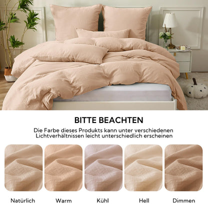 SOULFUL Double Muslin Bedding 135x200 Cotton, Bedding Sets 1 Set Duvet Cover with 1 Pillowcase 80x80 cm, ÖKO-TEX Bedding Apricot Brown with Zipper