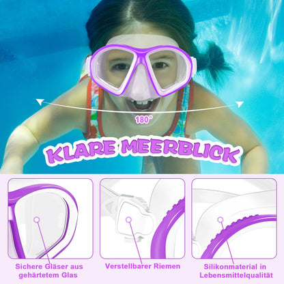 Supertrip Kids Snorkel Set 3-piece, Snorkeling Set with Fins, Dive Mask with Tempered Glass, Adjustable Swim Fins, Premium Dry Snorkel for Children Junior