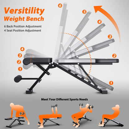 WINNOW Adjustable Folding Weight Bench Home Training Fitness Workout Bench Incline Bench Flat Bench Bench Press Multifunction Exercise.