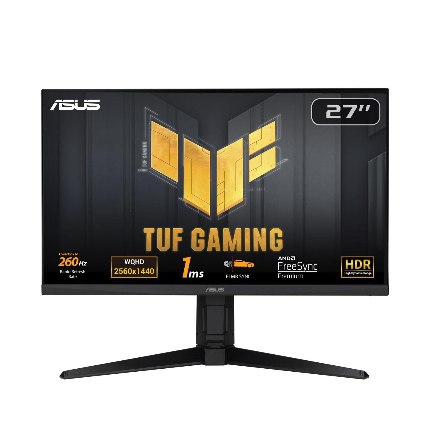 ASUS TUF Gaming VG27AQML1A - 27 inch WQHD monitor - 260 Hz, 1ms GtG, G-Sync, FreeSync, Adaptive Sync, ELMB, GameFast, DisplayHDR 400 - Fast-IPS, 16:9, 2560x1440, USB, DP, HDMI, ergonomic, speaker.
