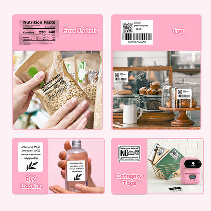 Phomemo M110 Portable Label Printer Labeling Machine Self-Adhesive, Label Printer Bluetooth Thermal Label Printer Label Maker, for Barcode, Retail, Photo, Clothing, for Android & iOS - Pink