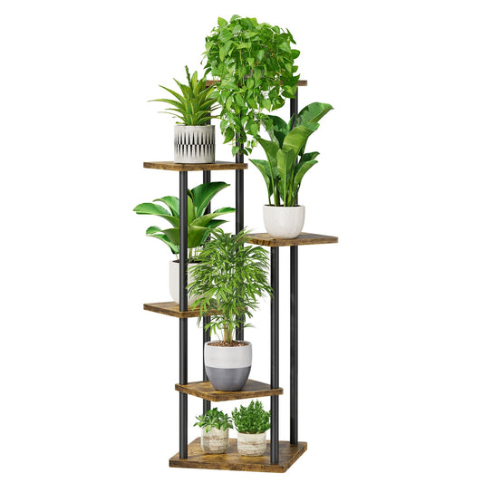 LyTaispuly 6 tier Plant Stand Flower Stand Outdoor, 115cm Metal Wood Flower Pot Stand Flower Ladder Flower Rack, Plant Stand for Outdoor Balcony Garden Living Room, Black
