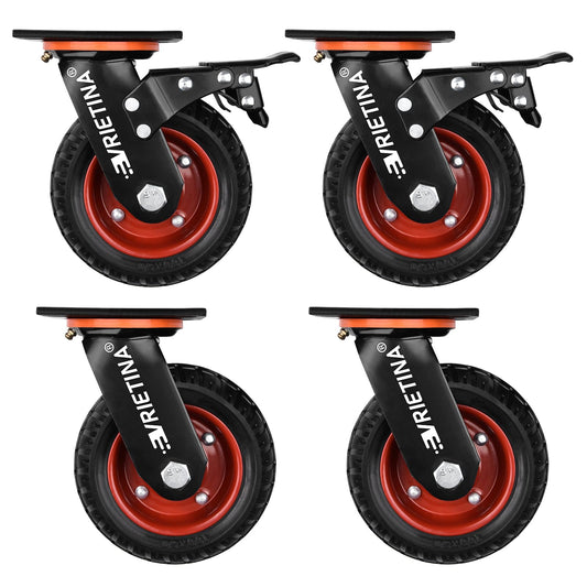 4 heavy-duty casters 150mm swivel casters with brakes, 360° rotating transport casters with heavy-duty top plate solid rubber wheels made of non-slip polychloride load capacity 1000kg (2 swivel casters 2 brake casters).