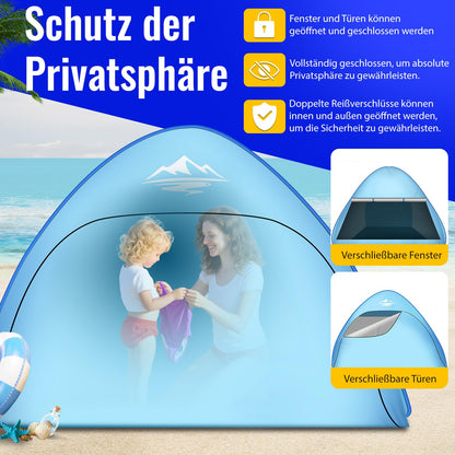 Purebox Beach Shelter Pop Up 3-4 Person Models, Pop Up Beach Shelter with UV Protection, UPF 50+ Beach Tent, Automatic Portable Beach Tent Pop Up Tent for Family Camping Garden Beach 240x200x135cm