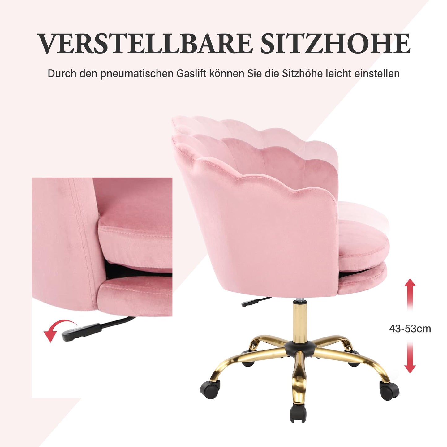 WOLMICS office chair Ergonomic,Desk chair 150kg made of velvet for Home office,Height adjustable swivel chair with padded,Vanity chair for Bedroom