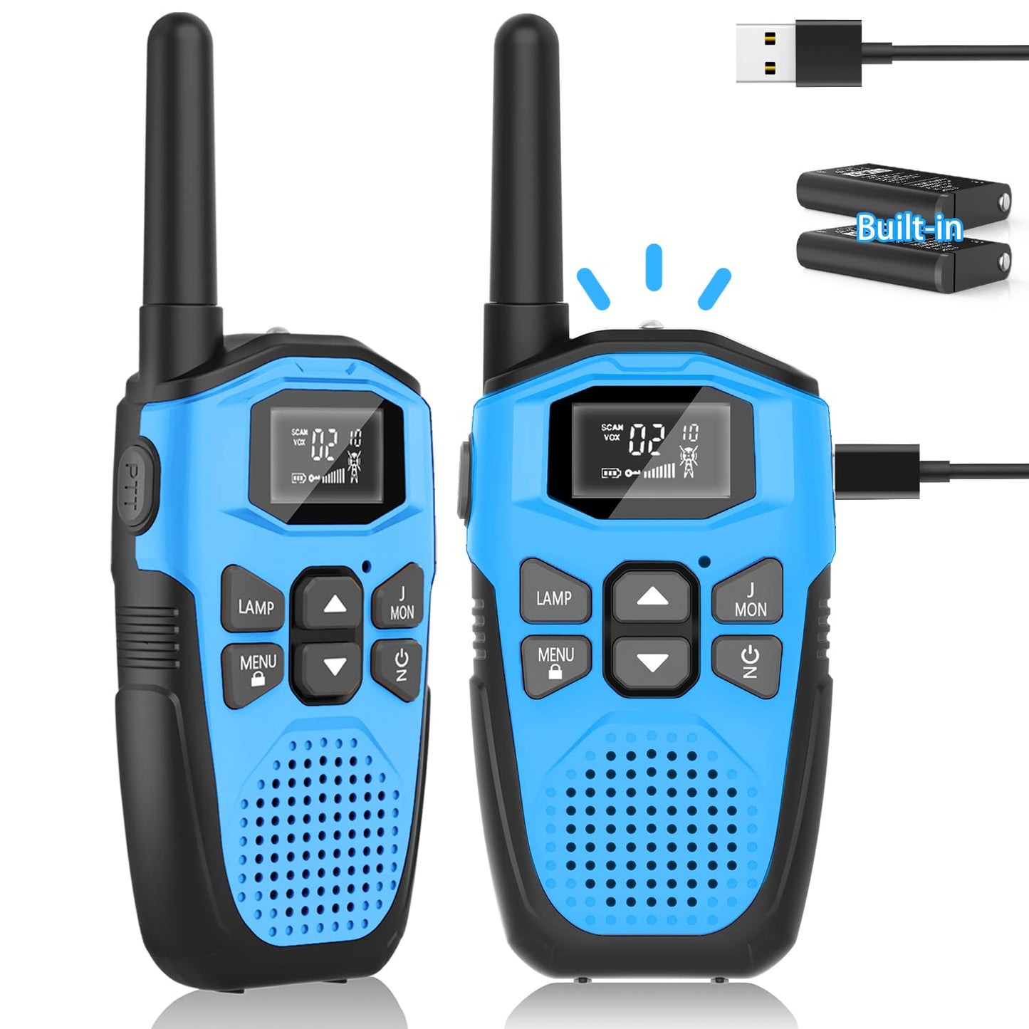 Rechargeable walkie talkie for kids with built-in Li-Ion battery, NXGKET walkie talkie 2-pack toy for girls and boys ages 5 and up, 16 channels radios with flashlight for outdoor games, camping, hiking.