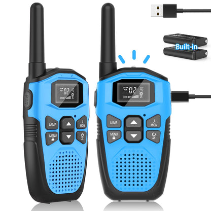 Rechargeable walkie talkie for kids with built-in Li-Ion battery, NXGKET walkie talkie 2-pack toy for girls and boys ages 5 and up, 16 channels radios with flashlight for outdoor games, camping, hiking.