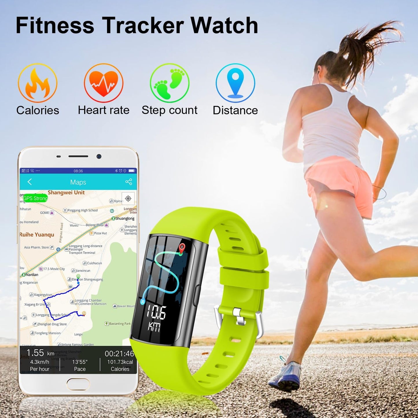 Tipmant Fitness Tracker, 1.47" HD touchscreen Smartwatch with heart rate monitor, sleep tracker, step counter, calories, SpO2, IP68 waterproof fitness watch for women and men.