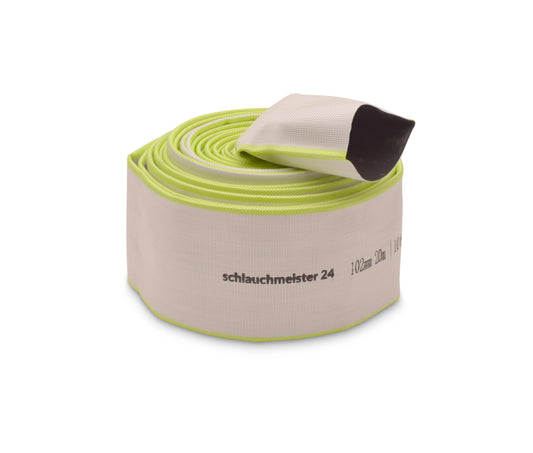 4 inches - 102 mm, 20m flat hose | construction hose | industrial hose | synthetic rubber, white with green, 10 bar, -20°C to +60°C