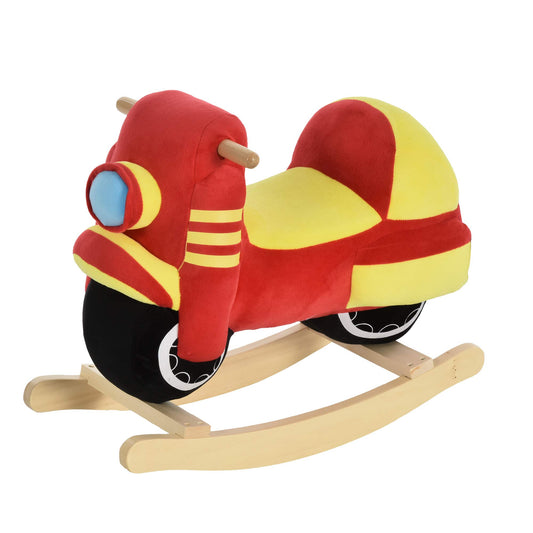 HOMCOM Kids Rocking Horse Baby Rocking Animal Motorcycle with Motorcycle Sound, Rocking Toy Handles for 18-36 Months Plush Red+Yellow 60x25.5x48 cm