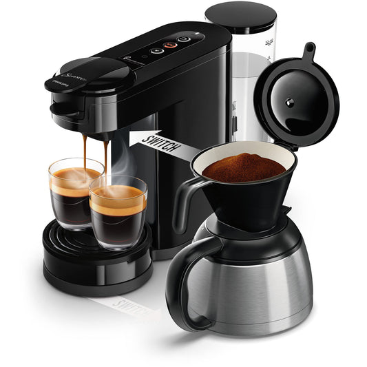 Philips Senseo Switch Pad and Filter Coffee Machine, 2-in-1 brewing technology, 1-liter water tank, 7 cups in one go, piano black (HD6592/64)