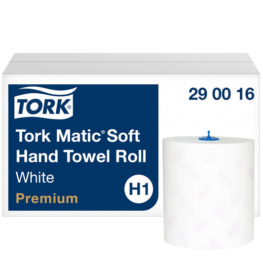 Tork Matic Soft Roll Towel Premium 290016 - H1 Premium hand towel rolls for towel dispensers, high absorbency, strong, 2-ply, white - 6 paper rolls x 100m