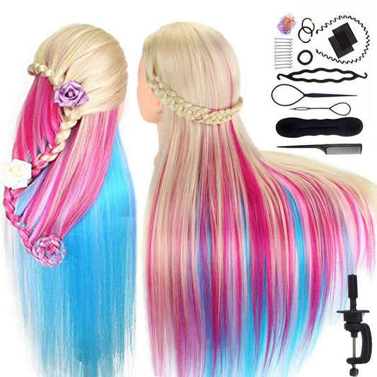 TopDirect 75cm/29.5 inch Training Heads for Hairdressers Practice Head Salon Mannequin Head 100% Synthetic Hair with Table Clamp + Hair Styling Braid Set