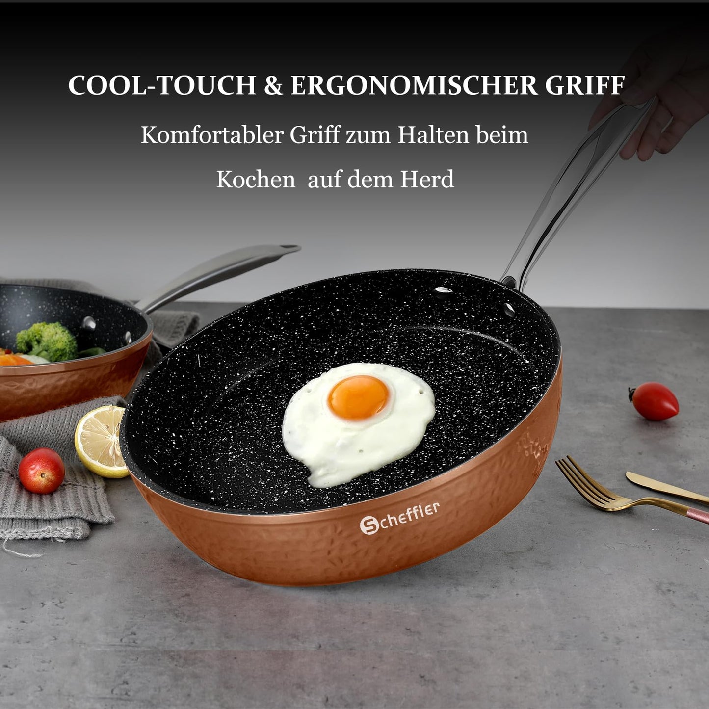 Cookware set, Scheffler 15-piece induction cookware set, induction pots with glass lids, pot and pan set, pots and pans, suitable for induction cooktops, stainless steel handles - Copper.