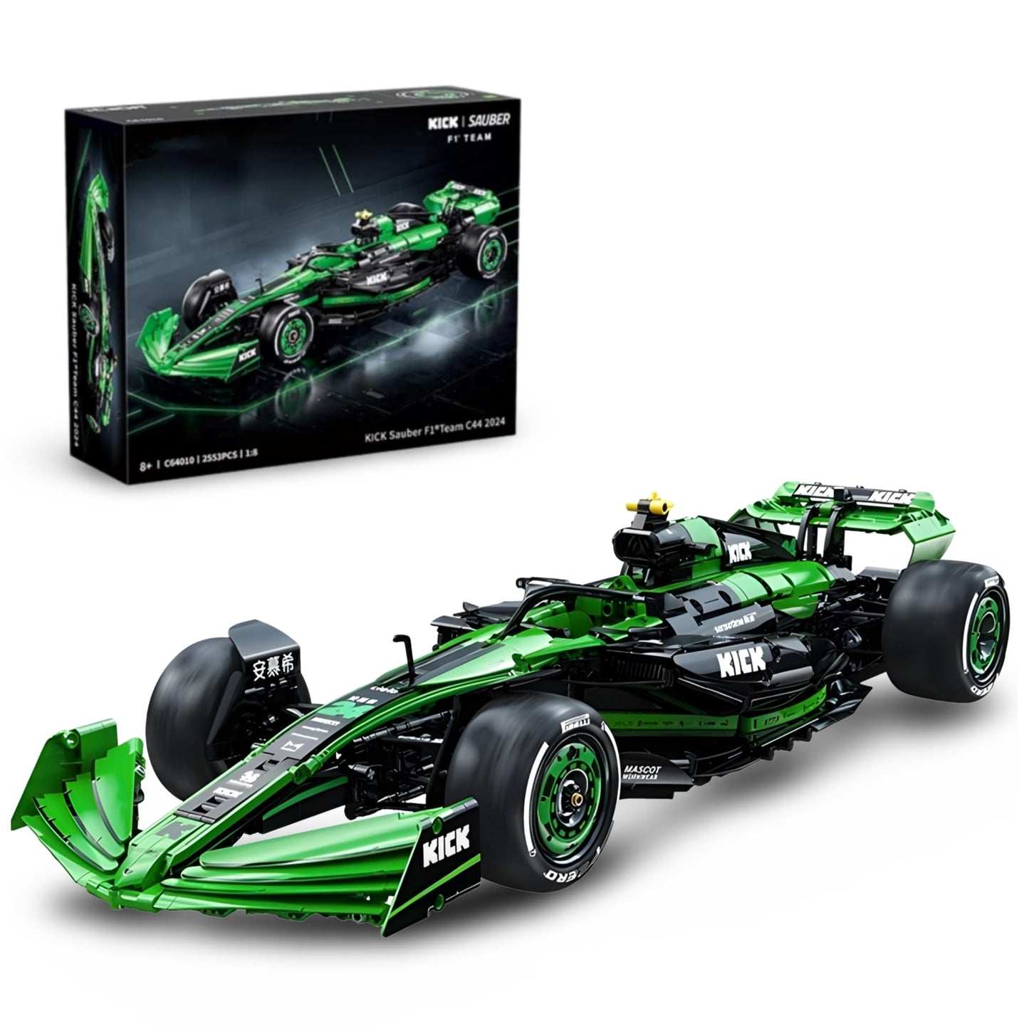 Technology F1 racing car building blocks for Kick Sauber C44, 2553 pieces 1:8 F1 sports car construction bricks toy, racing car gift for F1 fans and adults, compatible with L***