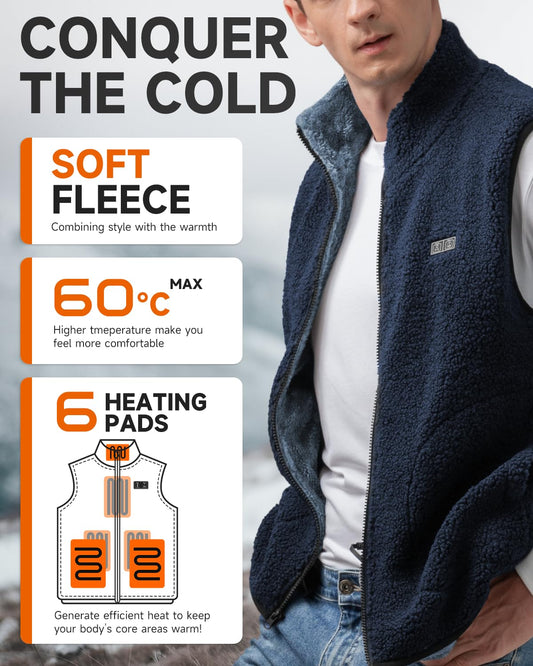 LABCOOL Heated Vest - Heated Vest for Men & Women - Made of soft fleece - USB heating with 10000mAh power bank - 6-zone heating with 3 temperature levels - machine washable
