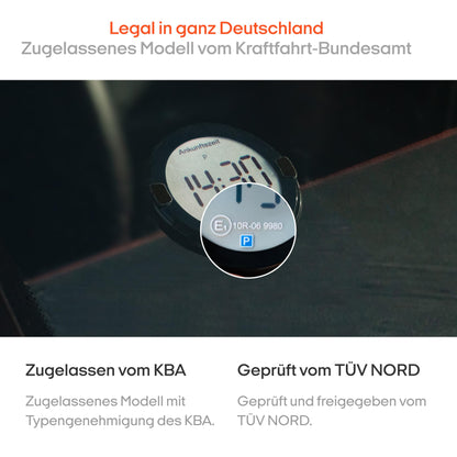 OOONO P-DISC NO2 - Electronic parking disc with approval for the car - Automatic digital parking disc electrically approved by the KBA according to the Road Traffic Act (StVO) - Electric parking clock approved for the car