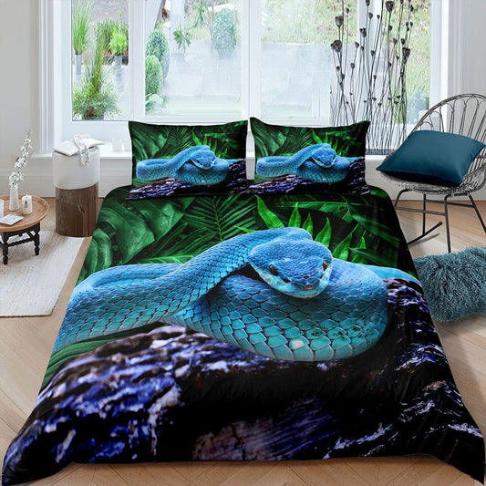 Loussiesd Snake Duvet Cover Set Animal Theme Bedding Set 135x200cm for Kids Boys Girls 3D Snake Print Bedding Set Wild Animal Room Decor 2Pcs Zipper