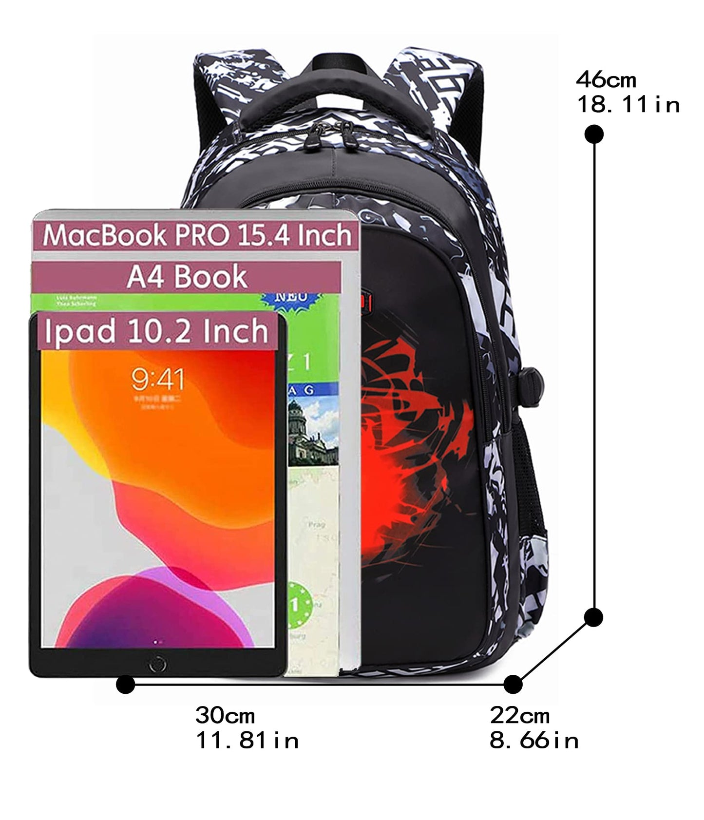 Asge School Backpack for Boys Teenager School Bag for Girls 3-5 Grade Ergonomic Kids Football Print Backpacks for 8-10-15 Year Olds School Bags for Boys Waterproof for School Bags School
