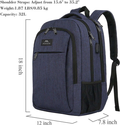 MATEIN school backpack 15.6 inch laptop notebook bag backpack for men with USB charging port boys computer bag gift travel work, blue