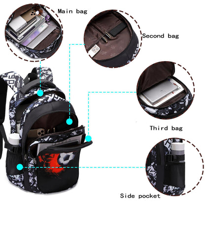 Asge School Backpack for Boys Teenager School Bag for Girls 3-5 Grade Ergonomic Kids Football Print Backpacks for 8-10-15 Year Olds School Bags for Boys Waterproof for School Bags School