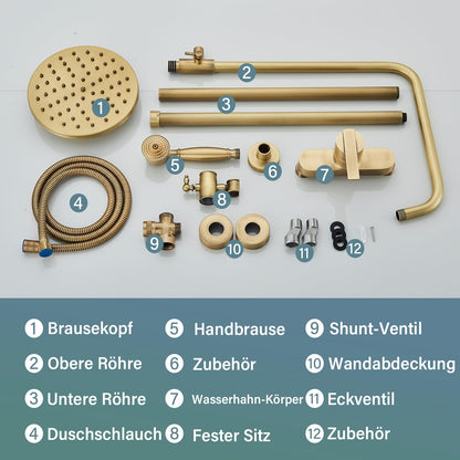 Rozin Antique Brass Shower System with 8 inch Rain Shower Head and Hand Shower Single Handle Wall Mounted Retro Shower Set.