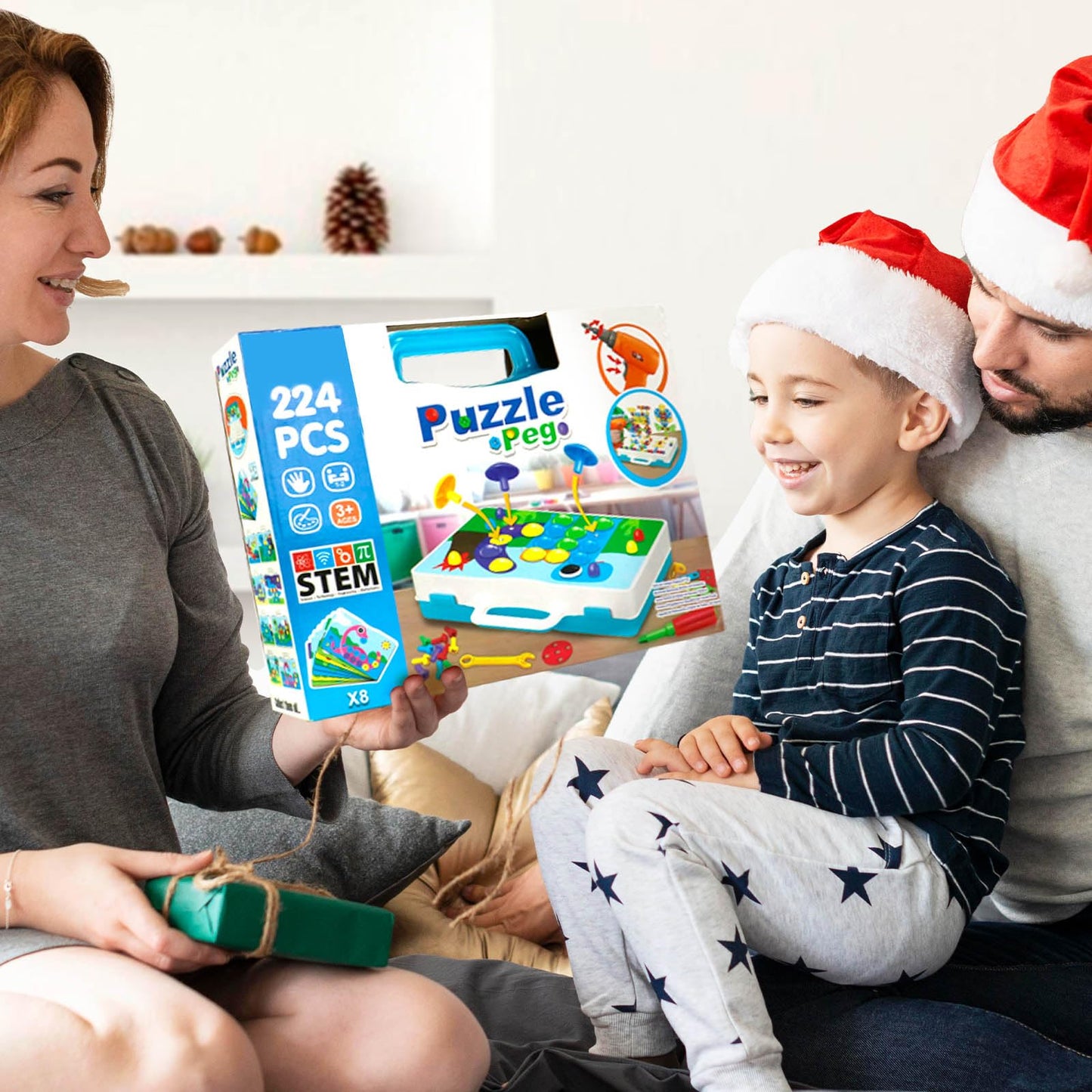 Toys for 3 years and up mosaic building set with electric drill screws building game kids tool Montessori toy puzzle for 3 years and up screwdriver gifts for 3-4 year old boys 224 pieces.