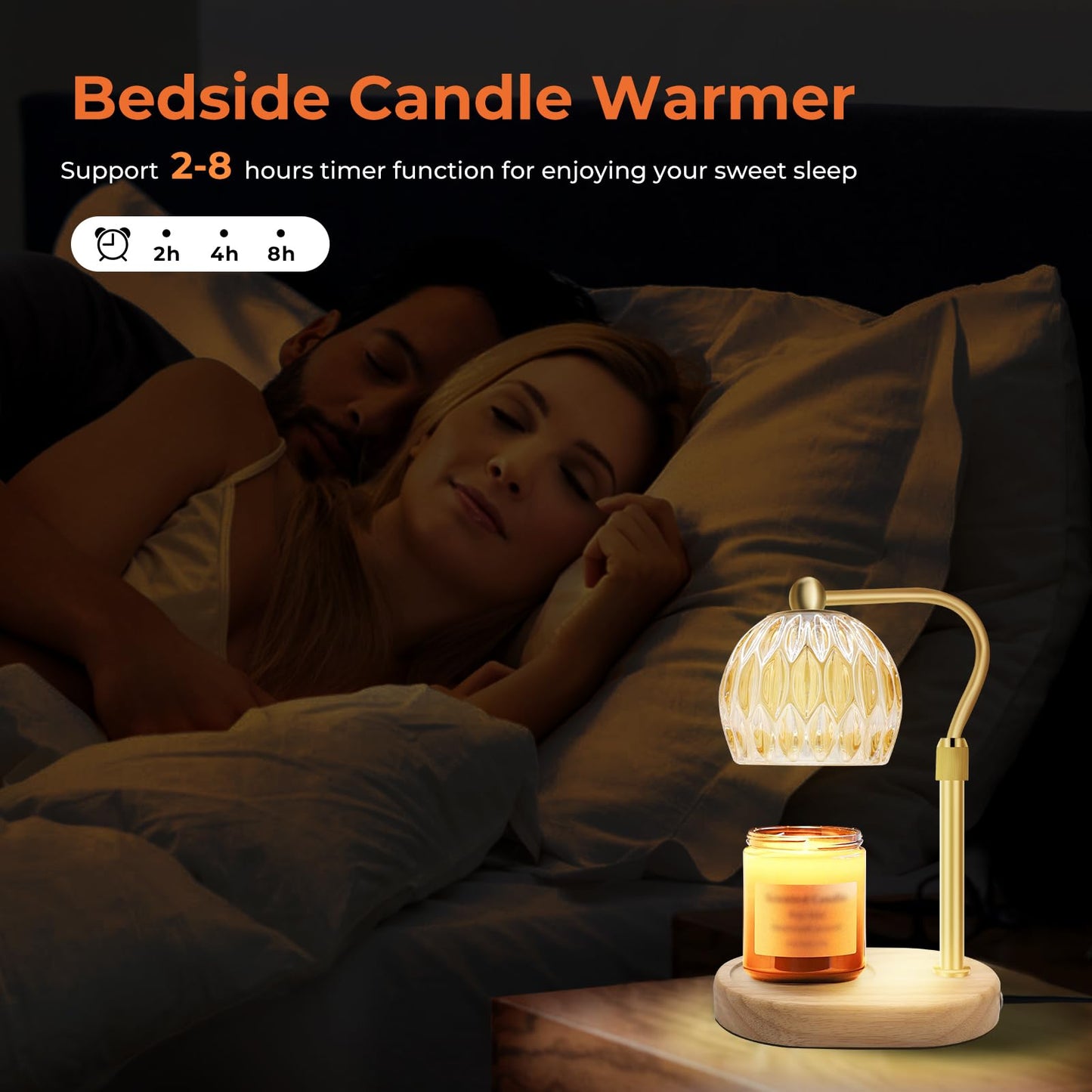 KPUY candle warmer lamp, candle warmer lamp with timer and dimmer, candle warmer, adjustable height scented candle warmer with 2 * 50W bulbs for jar candles, flameless (Gold)