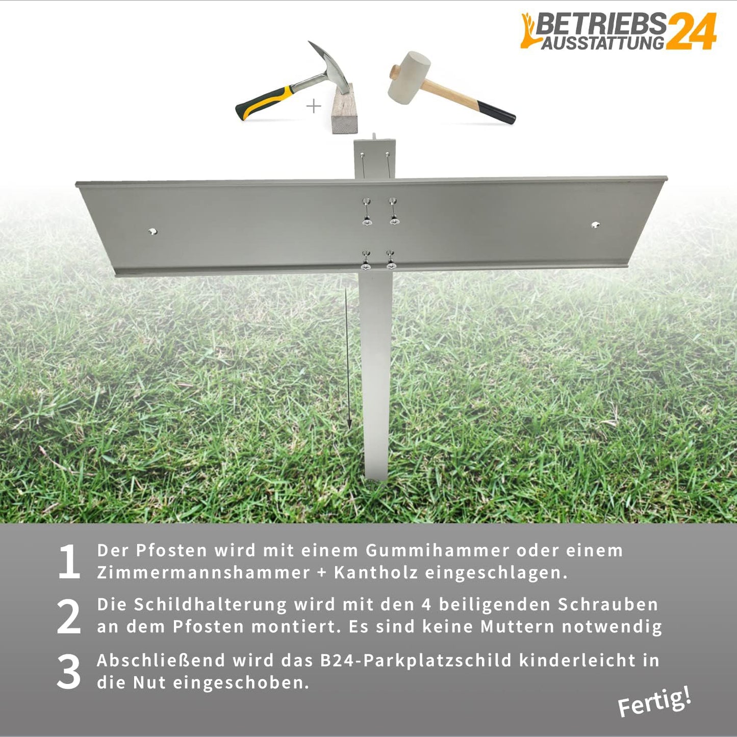 Operating equipment24 Custom parking sign with drive-in post - parking identification with custom text - post for insertion - aluminum - 52x11 cm