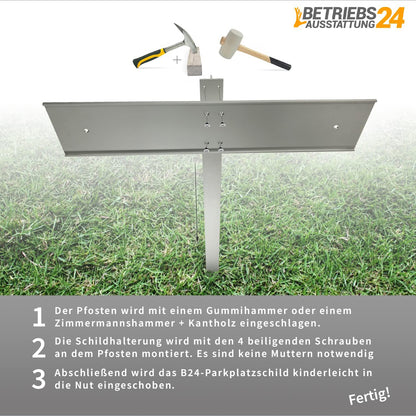 Operating equipment24 Custom parking sign with drive-in post - parking identification with custom text - post for insertion - aluminum - 52x11 cm