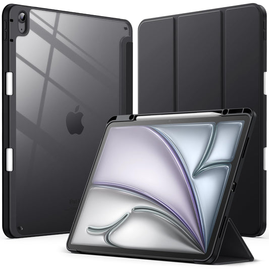 JETech case for iPad Air 13 inch M3/M2 (2025/2024) with pencil holder, Clear Transparent Back Shell Thin Stand Shockproof Tablet Cover, Auto Wake/Sleep (Black)