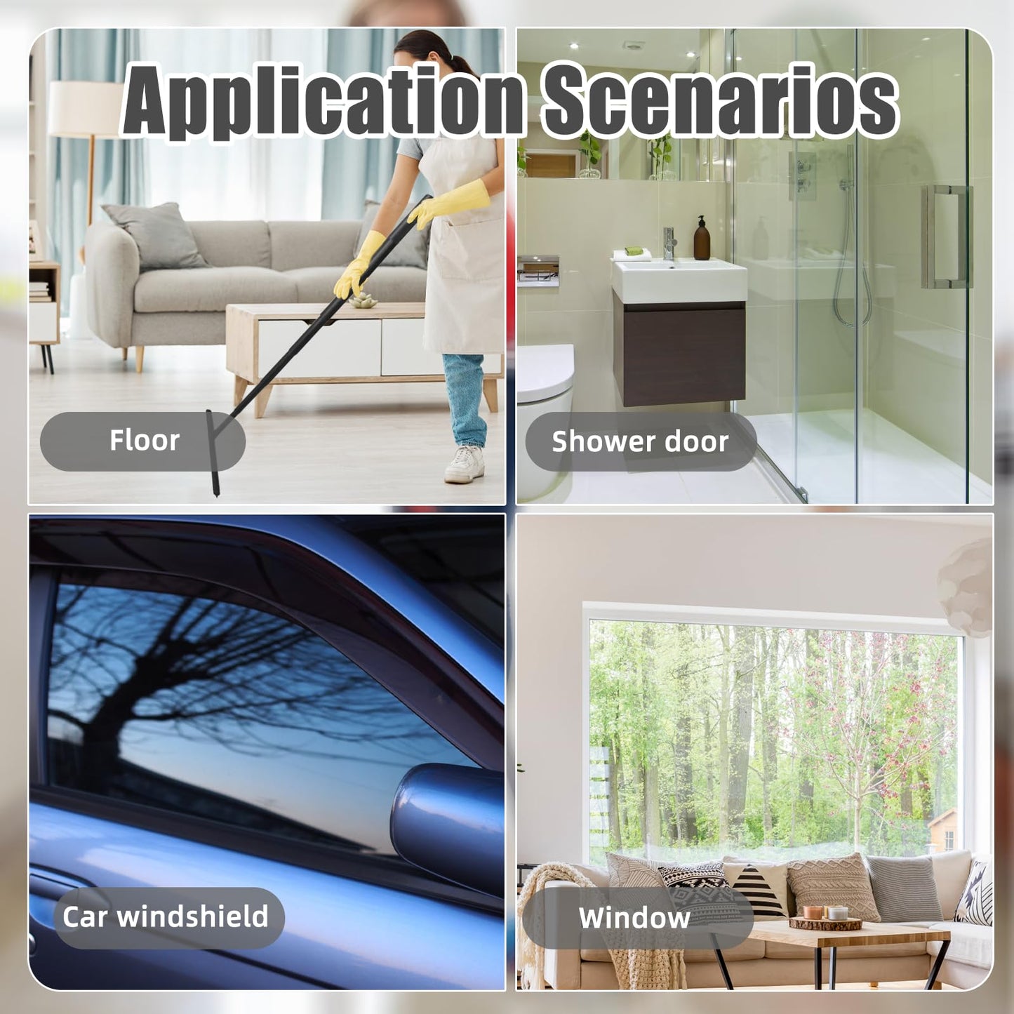 FIVAVA Shower Squeegee Extendable Black, Squeegee with Telescopic Pole, Silicone Shower Squeegee, Black Squeegee for Windows, Floors, and Shower Cabins.
